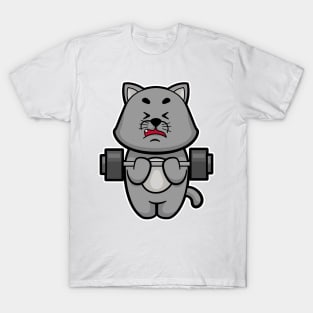 Cat at Biceps training with Barbell T-Shirt